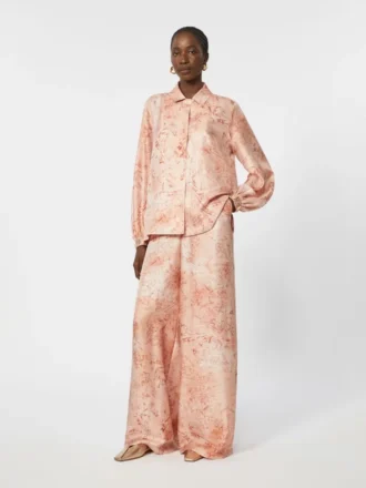 Wide-fit printed silk trousers, pink