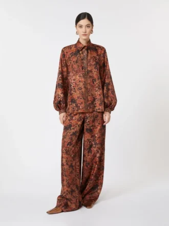 Wide-fit printed silk trousers, terra cotta