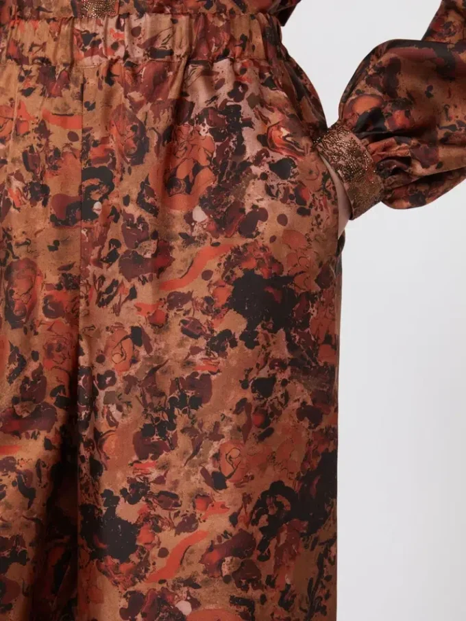 Wide-fit printed silk trousers, terra cotta