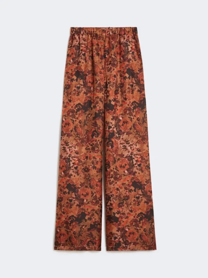 Wide-fit printed silk trousers, terra cotta