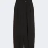 Wide-fit stretch wool trousers, black