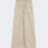 Wide-fit striped cotton and silk canvas trousers, beige