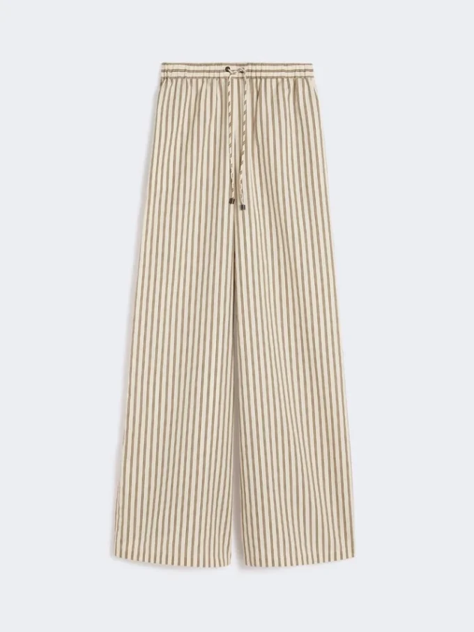 Wide-fit striped cotton and silk canvas trousers, beige