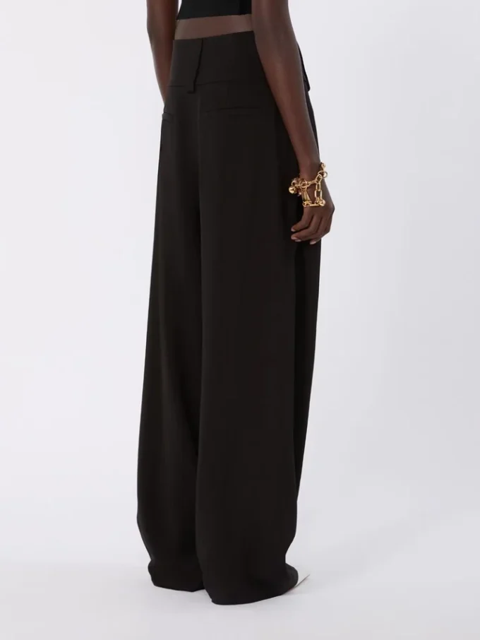 Wide-fit viscose satin trousers, black