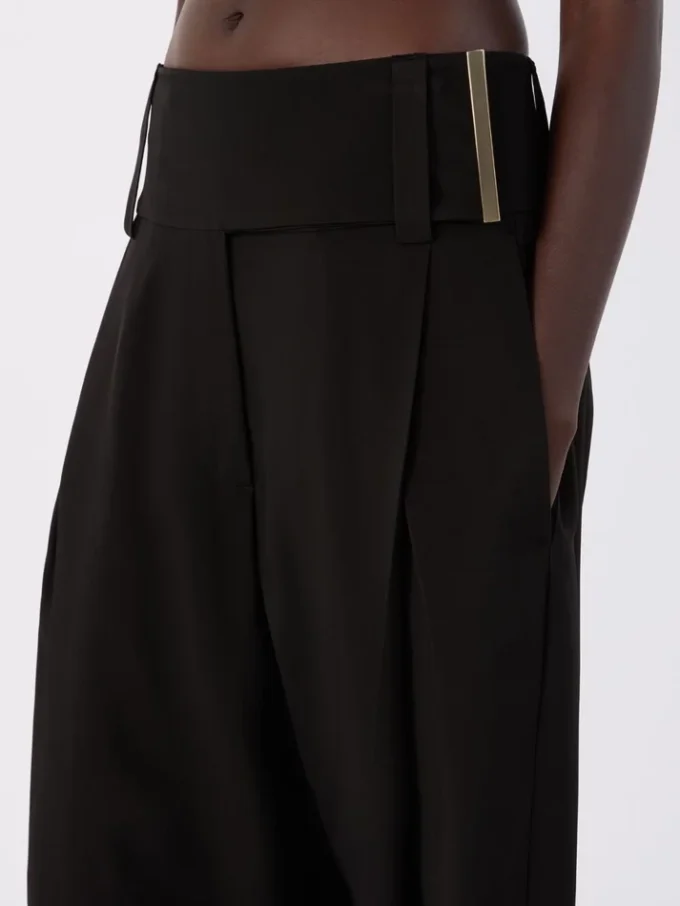 Wide-fit viscose satin trousers, black