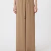 Wide-fit washed silk trousers, hazelnut brown