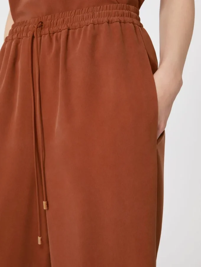 Wide-fit washed silk trousers, terra cotta