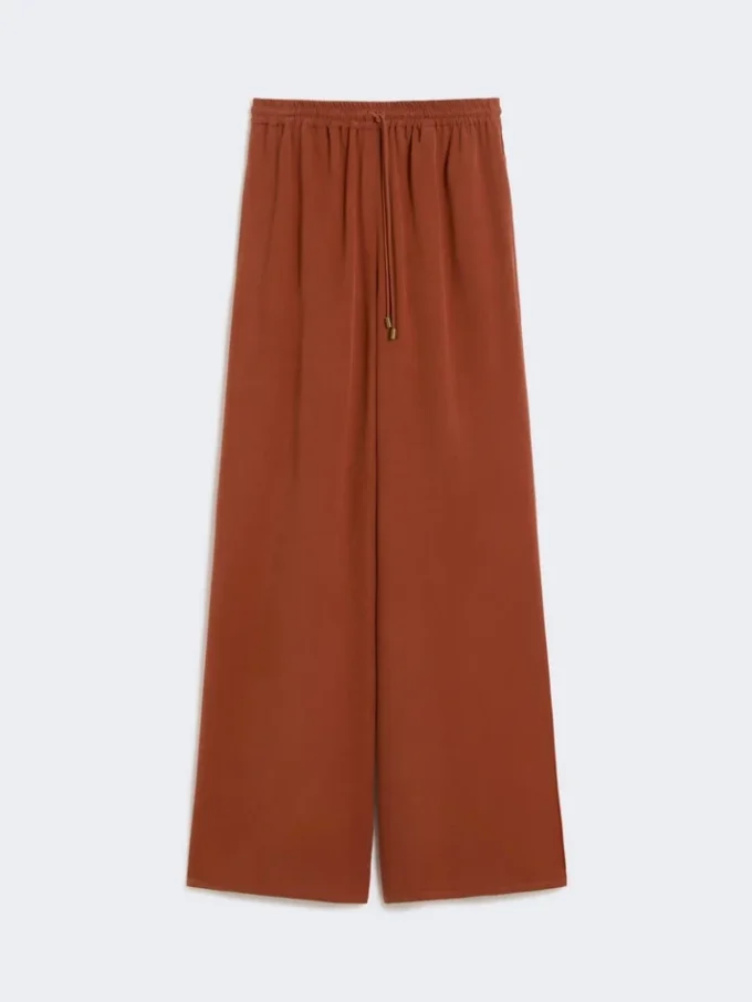 Wide-fit washed silk trousers, terra cotta