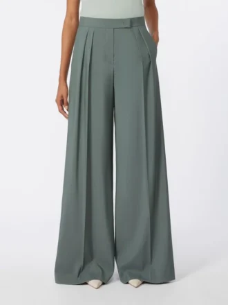 Wide-fit wool and silk trousers, dark green