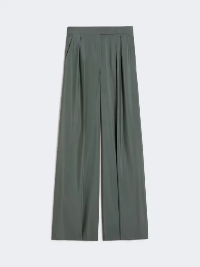 Wide-fit wool and silk trousers, dark green Wide-fit wool and silk trousers, dark green