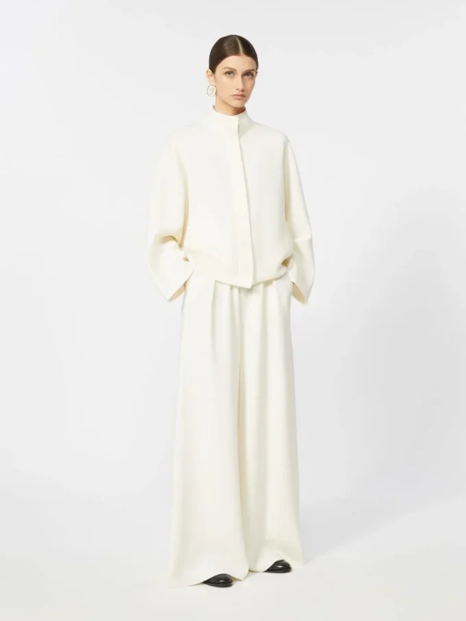 Wide-fit wool trousers, silk