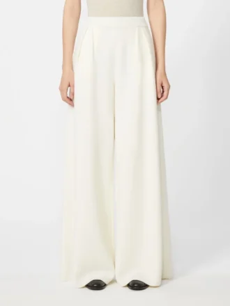 Wide-fit wool trousers, silk
