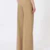 Wide trousers in wool and silk poplin, camel