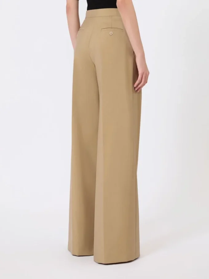 Wide trousers in wool and silk poplin, camel