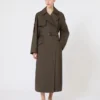Wide water-repellent twill trench coat, green