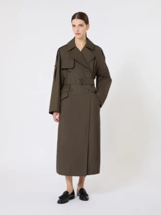 Wide water-repellent twill trench coat, green