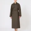 Wide water-repellent twill trench coat, green