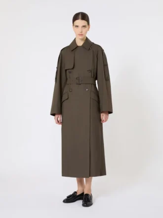 Wide water-repellent twill trench coat, green