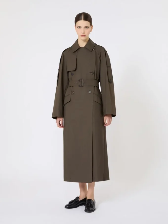Wide water-repellent twill trench coat, green