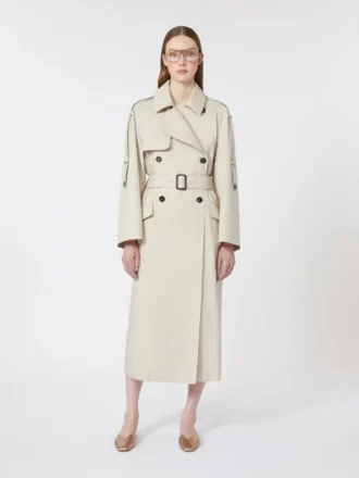 Wide water-repellent twill trench coat, natural