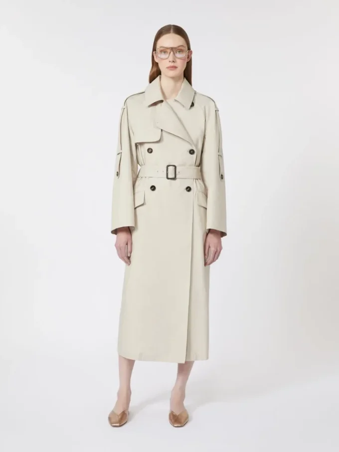 Wide water-repellent twill trench coat, natural