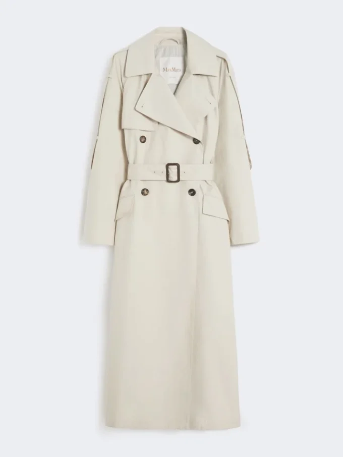 Wide water-repellent twill trench coat, natural