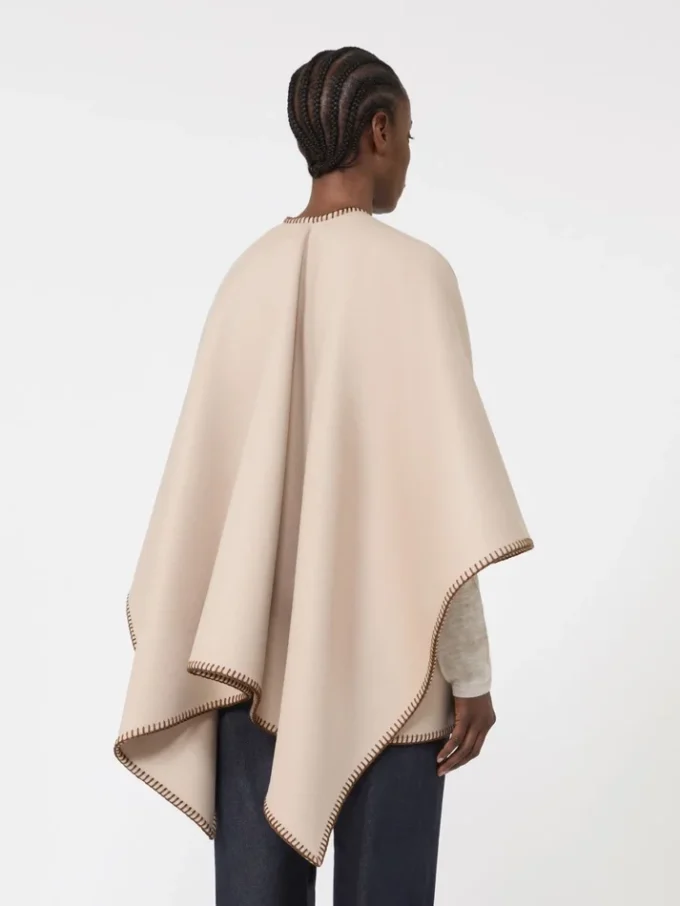 Wool and cashmere cape with belt, sand