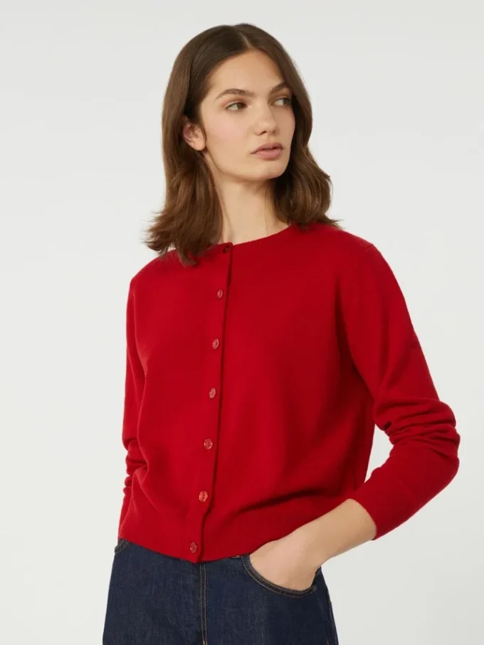 Wool and cashmere cardigan, red