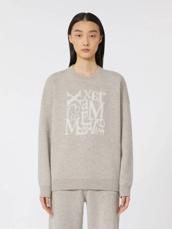 Wool and cashmere crew-neck sweater, beige