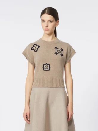 Wool and cashmere cropped sweater, sand