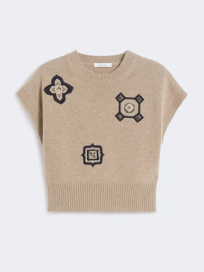 Wool and cashmere cropped sweater, sand