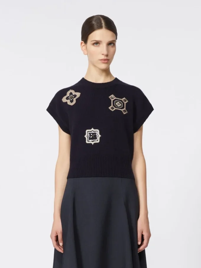 Wool and cashmere cropped sweater, ultramarine