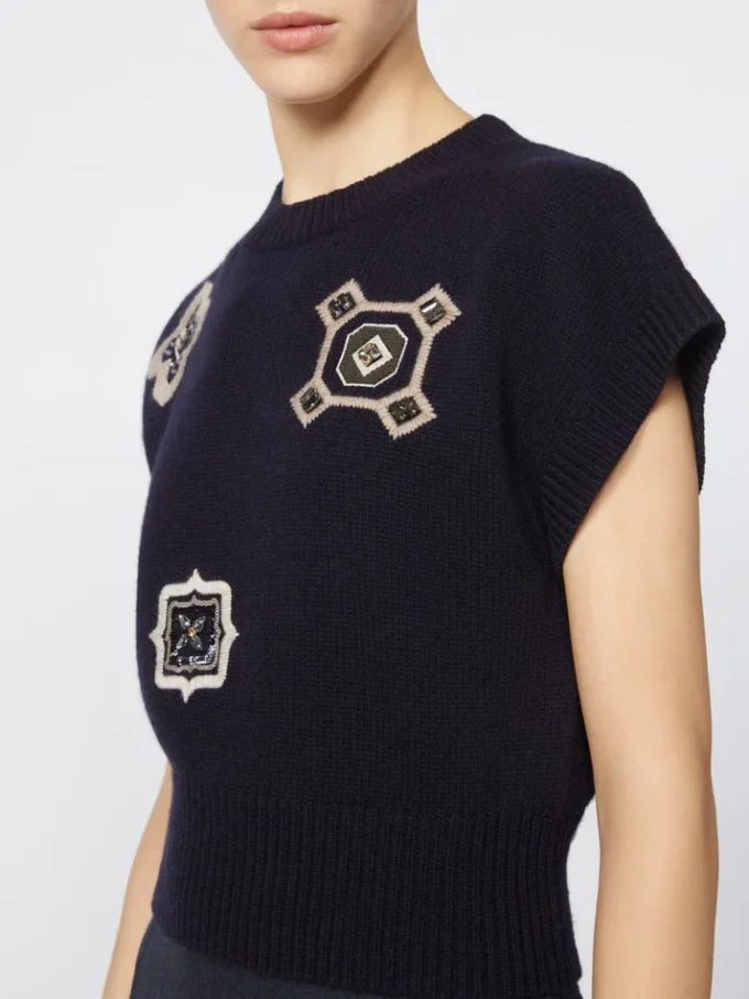 Wool and cashmere cropped sweater, ultramarine