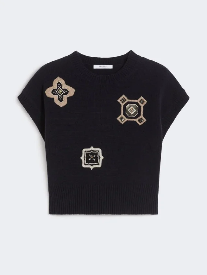 Wool and cashmere cropped sweater, ultramarine