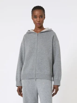 Wool and cashmere hooded cardigan, medium grey
