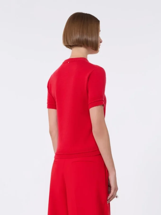 Wool and cashmere-knit t-shirt, red