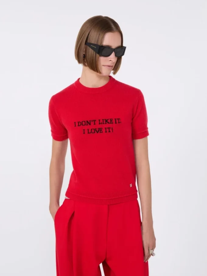 Wool and cashmere-knit t-shirt, red