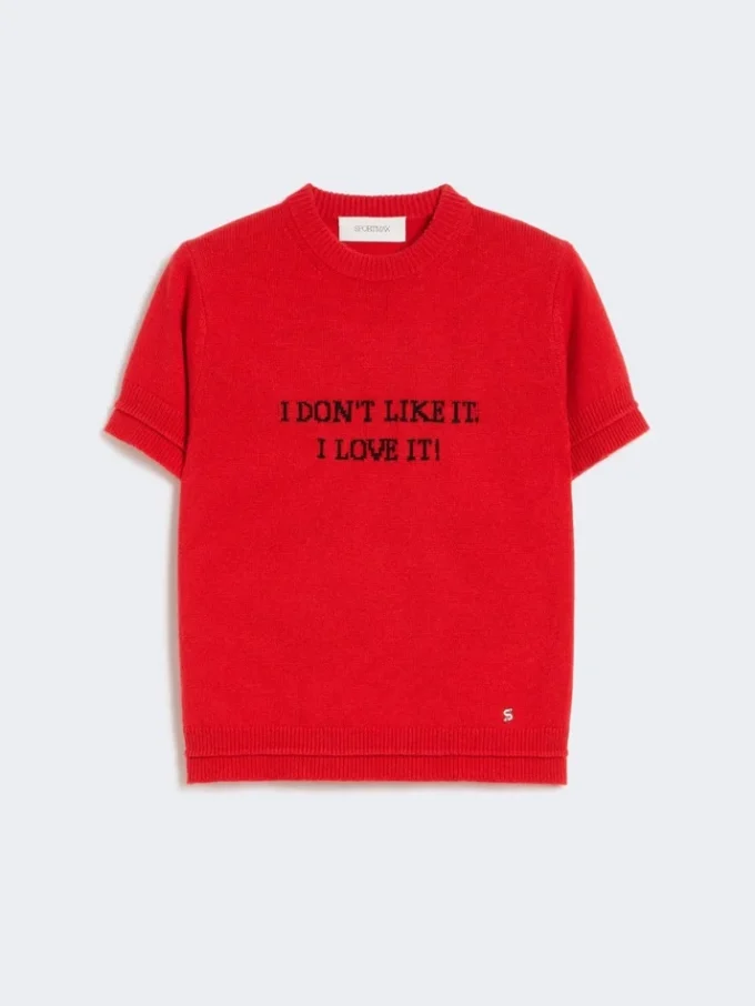Wool and cashmere-knit t-shirt, red