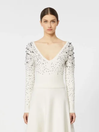 Wool and cashmere v-neck sweater, ivory