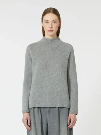 Wool and cashmere yarn polo-neck sweater, medium grey