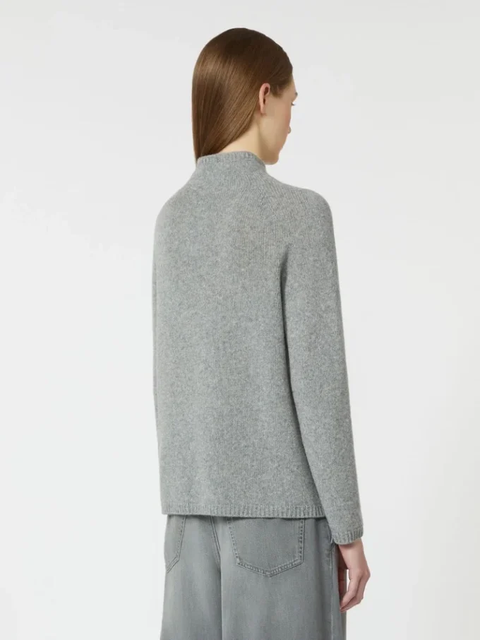 Wool and cashmere yarn polo-neck sweater, medium grey