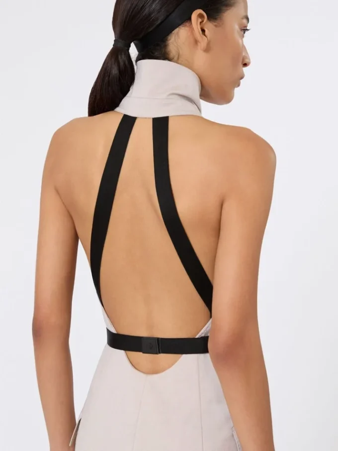 Wool and cotton canvas dress, beige