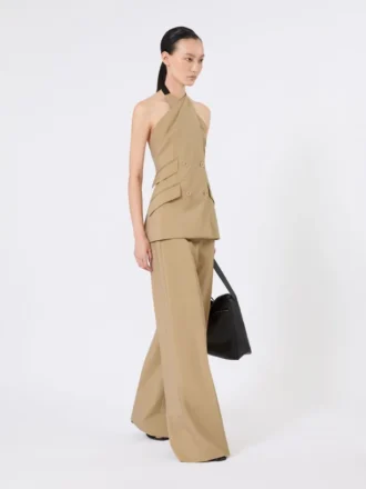 Wool and silk poplin sleeveless jacket, camel
