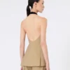 Wool and silk poplin sleeveless jacket, camel