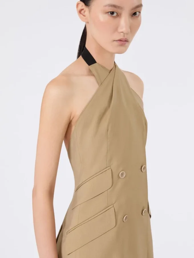 Wool and silk poplin sleeveless jacket, camel