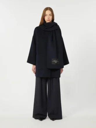 Wool-blend coat with scarf, navy