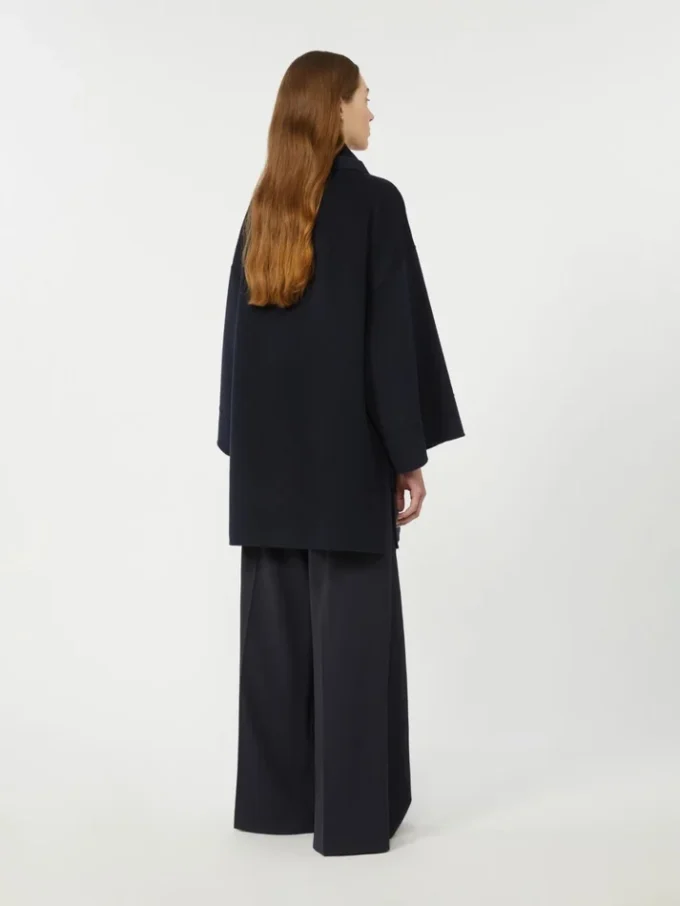 Wool-blend coat with scarf, navy