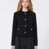 Wool-blend crew-neck jacket, black