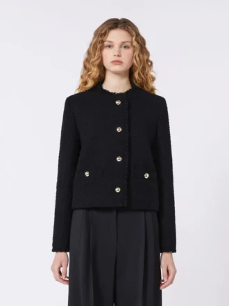 Wool-blend crew-neck jacket, black