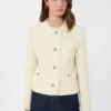 Wool-blend crew-neck jacket, ecru